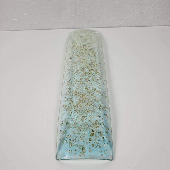 Fused Art Glass Server Dish Tray Plate Blue Ombre Clear Glass Rectangle - Picture 3 of 9